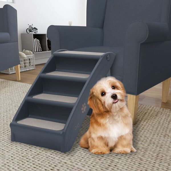 vidaXL Escalera para perros plegable de 4 peldaños gris oscuro