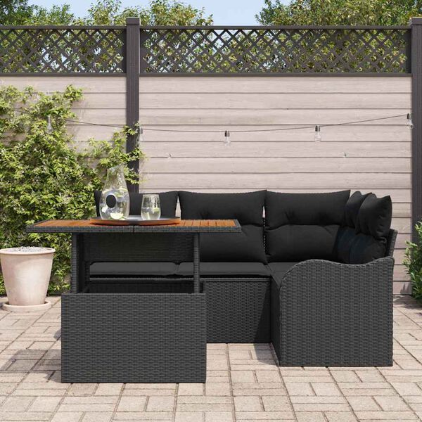 vidaXL Conjunto de sofás de jardín 5 pcs Negro ratán sintético
