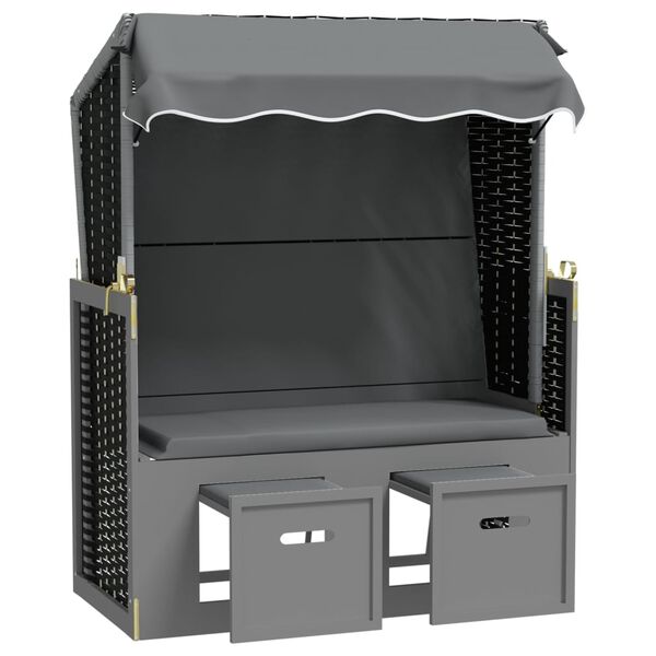 vidaXL Silla Strandkorb y dosel rat&aacute;n PE y madera antracita y negro