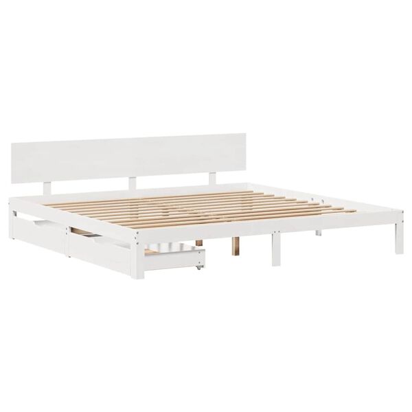 vidaXL Estructura de cama cajones madera maciza pino blanco 180x200 cm
