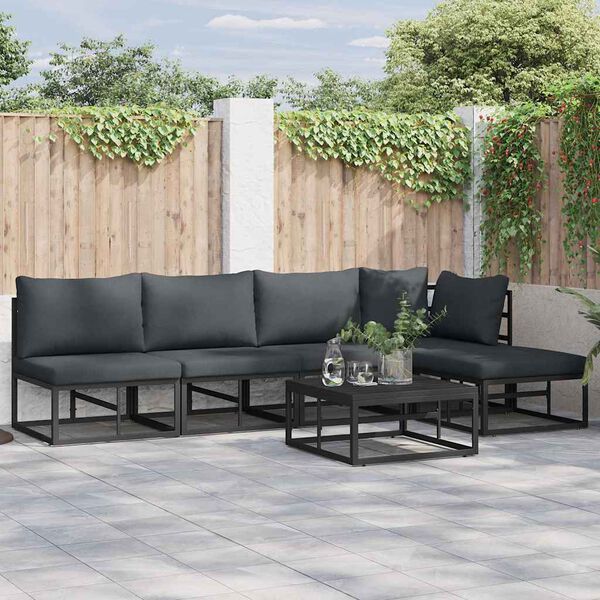 vidaXL Conjunto de sofá de jardín con cojín 5 pcs Negro Aluminio