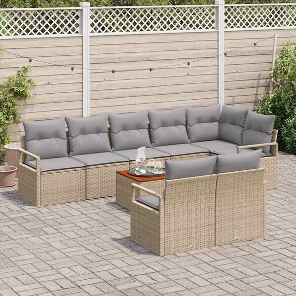 vidaXL Conjunto de sof&aacute;s de jard&iacute;n 9 pcs Beige y Gris Claro