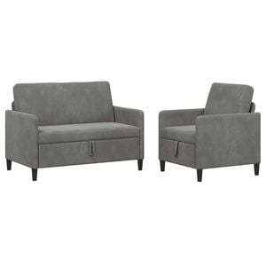 vidaXL Juego de Sof&aacute;s con Almacenamiento 2 uds. Gris oscuro Poli&eacute;ster