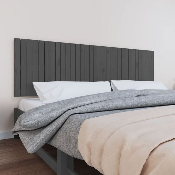 vidaXL Cabecero de cama de pared madera maciza pino gris 204x3x60 cm