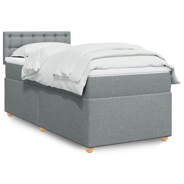 vidaXL Cama box spring con colch&oacute;n tela gris claro 90x190 cm