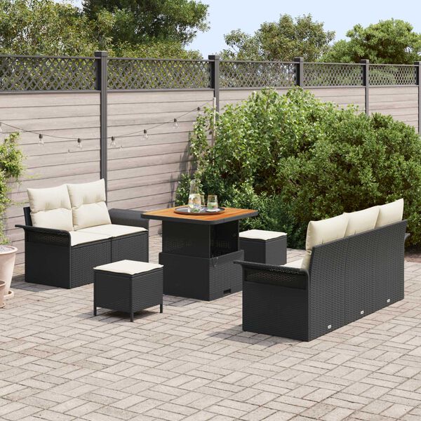 vidaXL Conjunto de sof&aacute;s de jard&iacute;n 8 pcs Negro rat&aacute;n sint&eacute;tico