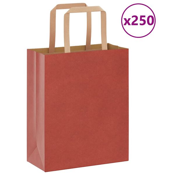 vidaXL Bolsas de papel con asas 250 uds rojo 18x8x22 cm
