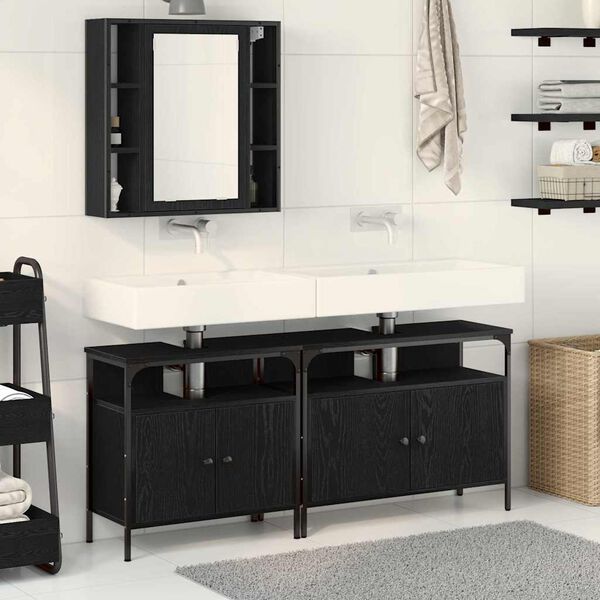 vidaXL Unidades de Tocador de Ba&ntilde;o 3 pcs Negro Madera contrachapada