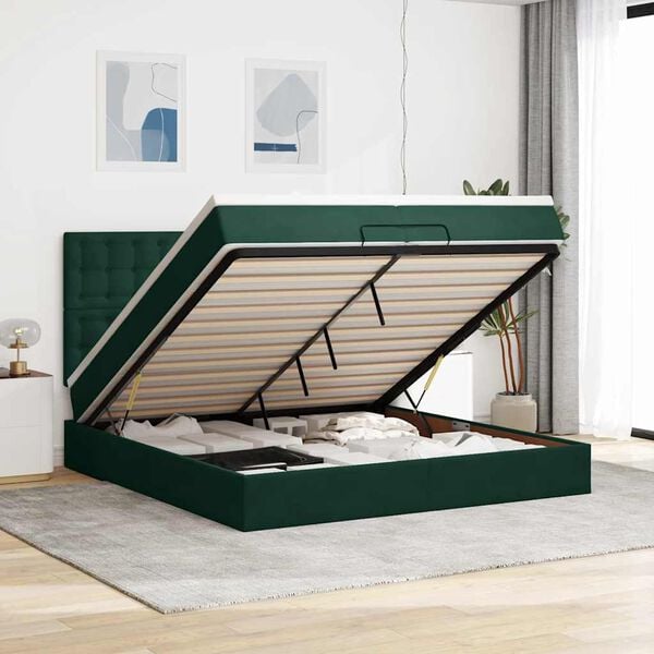 vidaXL Estructura de cama otomana colchones terciopelo verde oscuro