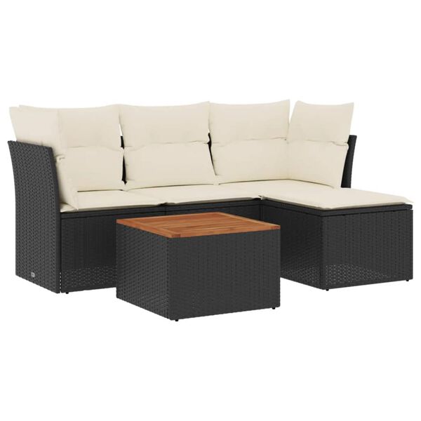 vidaXL Set de muebles de jard&iacute;n 5 pzas y cojines rat&aacute;n sint&eacute;tico negro