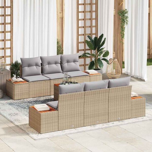 vidaXL Conjunto de sofás de jardín con cojín 7 pcs Beige Poliratán