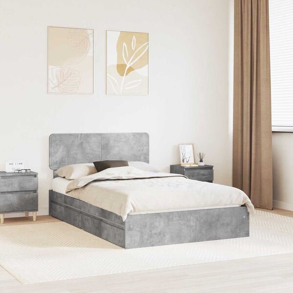 vidaXL Cama con almacenamiento con cabecera Gris Concreto 135 x 190 cm