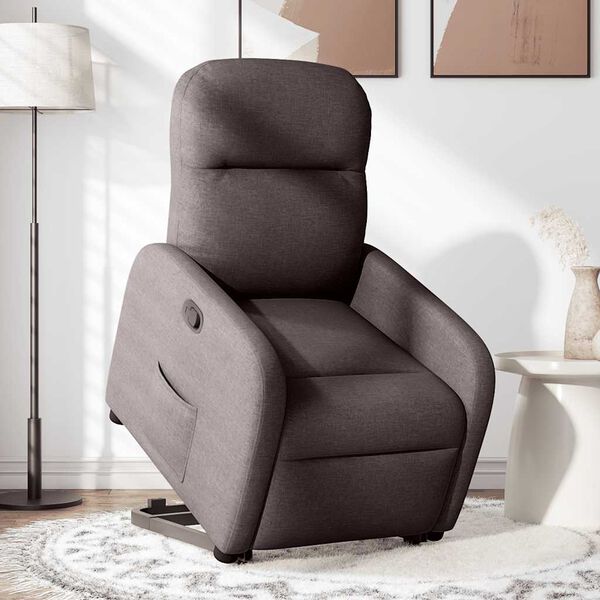 vidaXL Sill&oacute;n reclinable elevable tela marr&oacute;n oscuro
