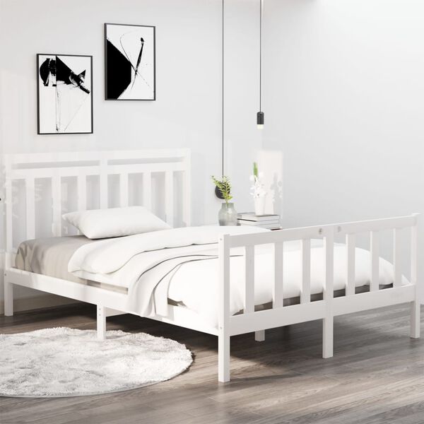 vidaXL Estructura de cama de madera maciza blanca 135x190 cm