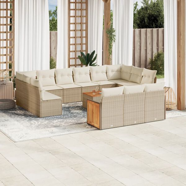 vidaXL Set sof&aacute;s de jard&iacute;n 14 pzas con cojines rat&aacute;n sint&eacute;tico beige