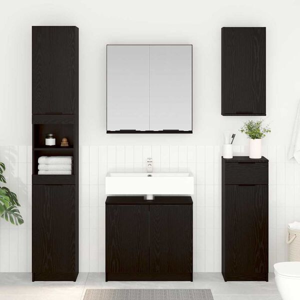 vidaXL Juego de Muebles de Ba&ntilde;o 3 pcs Roble Negro Madera de ingenier&iacute;a