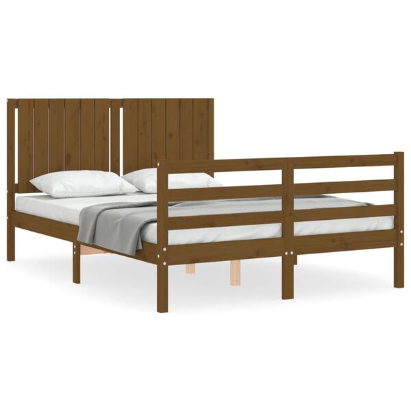 vidaXL Estructura cama y cabecero madera maciza marr&oacute;n miel 140x190 cm
