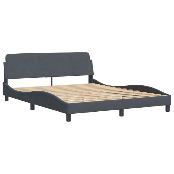 vidaXL Estructura de cama con LED sin colch&oacute;n terciopelo gris oscuro 160x200 cm