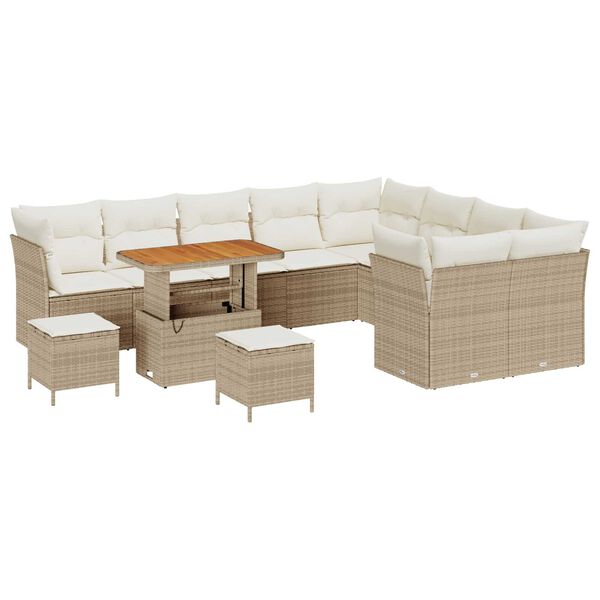 vidaXL Conjunto de sof&aacute; de jard&iacute;n 12 pcs Beige rat&aacute;n sint&eacute;tico
