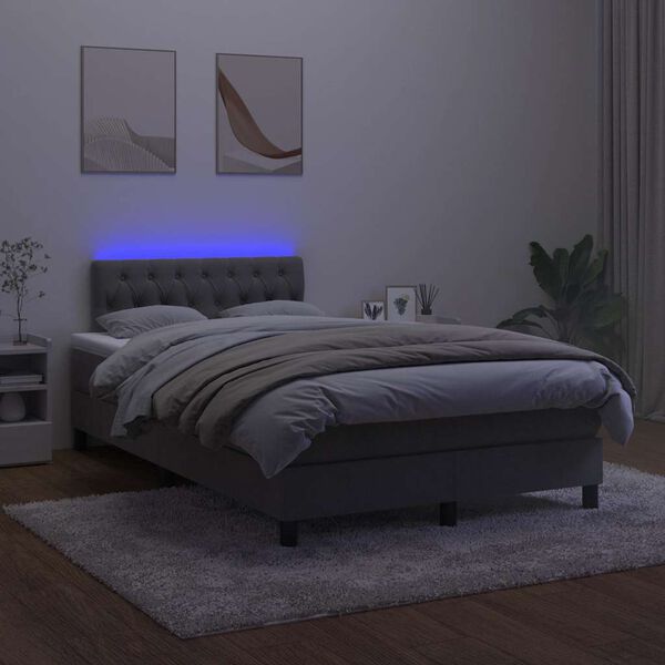 vidaXL Cama box spring colch&oacute;n y LED terciopelo gris oscuro 120x190 cm