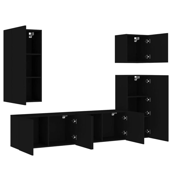 vidaXL Muebles de TV de pared 5 piezas madera de ingeniería negro