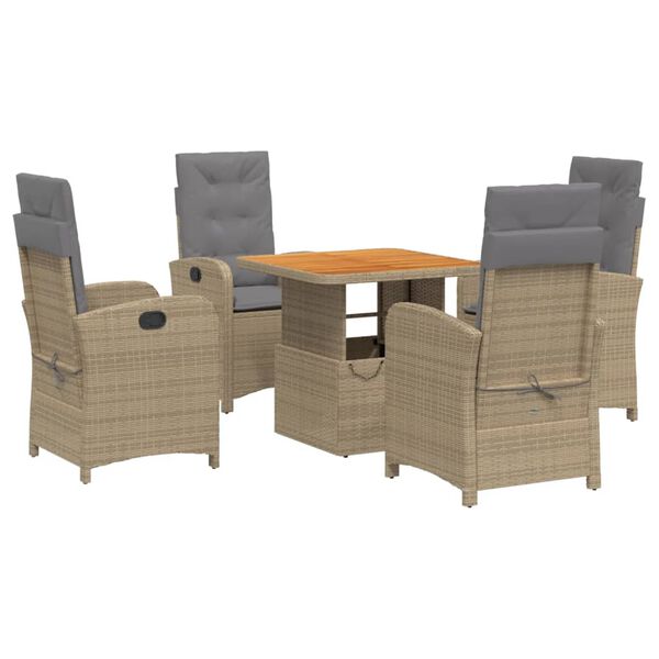 vidaXL Set comedor de jard&iacute;n 5 pzas con cojines rat&aacute;n sint&eacute;tico beige