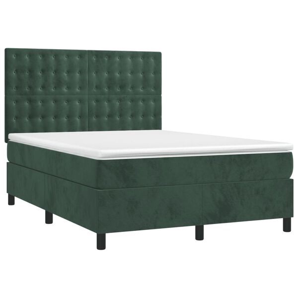 vidaXL Cama box spring con colch&oacute;n terciopelo verde oscuro 140x190 cm