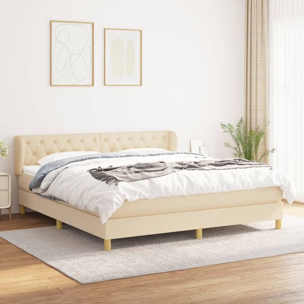 vidaXL Cama box spring con colch&oacute;n tela color crema 160x200 cm