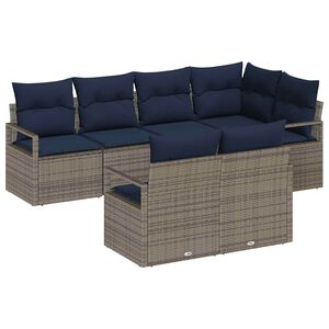vidaXL Juego de Sof&aacute; 7 pcs Gris rat&aacute;n sint&eacute;tico