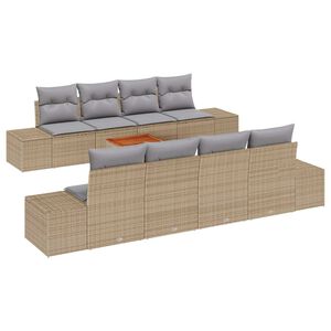 vidaXL Conjunto de sof&aacute;s de jard&iacute;n 9 pcs Beige rat&aacute;n sint&eacute;tico