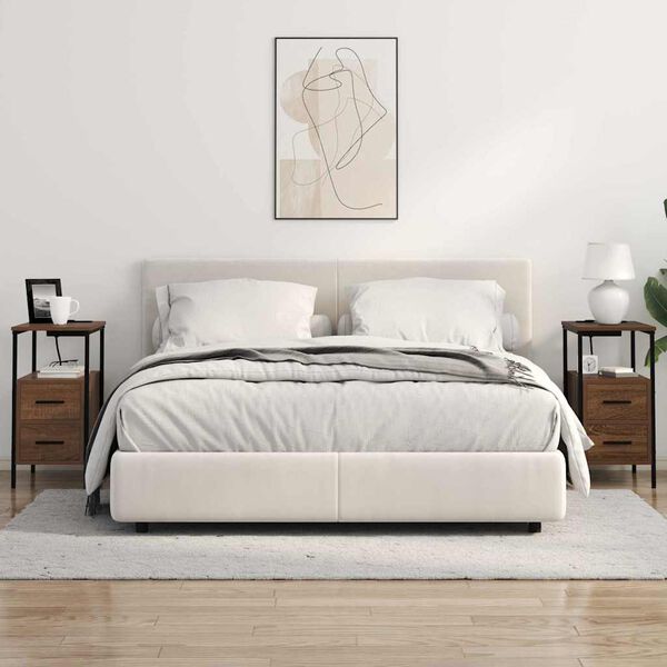 vidaXL Armario de Noche con cajón 2 pcs Roble Marrón 30 x 48 x 61 cm