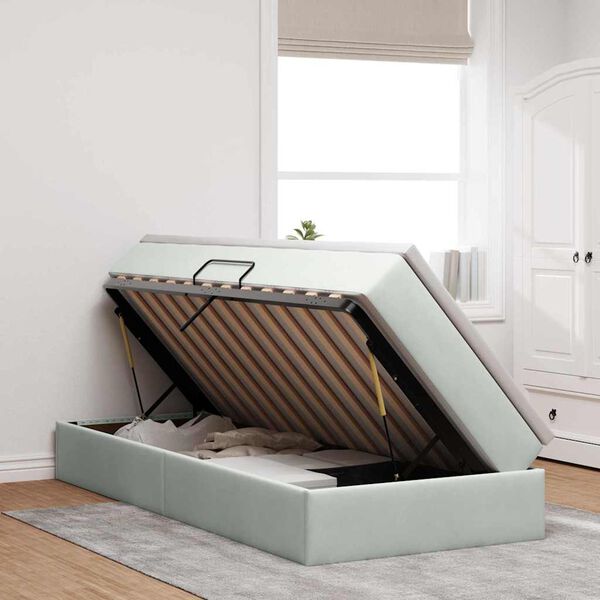 vidaXL Cama con almacenamiento y colch&oacute;n Gris Claro 100 x 200 cm