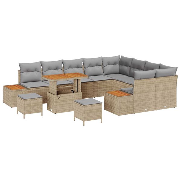 vidaXL Conjunto de sof&aacute;s de jard&iacute;n 12 pcs Beige rat&aacute;n sint&eacute;tico