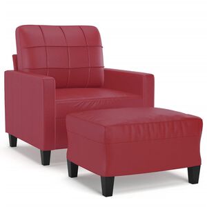 vidaXL Sill&oacute;n con taburete cuero sint&eacute;tico rojo tinto 60 cm