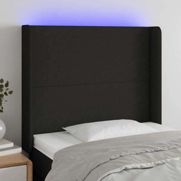 vidaXL Cabecero con LED de tela negro 83x16x118/128 cm