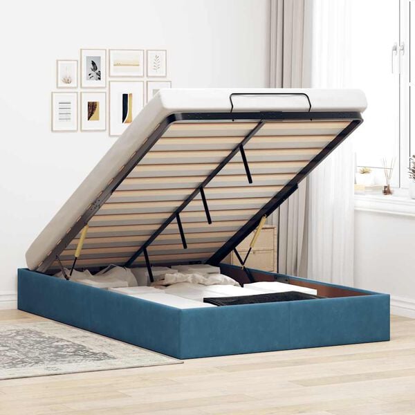 vidaXL Estructura de cama otomana sin colch&oacute;n terciopelo azul oscuro