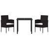 vidaXL Conjunto de Comedor de Jard&iacute;n 3 pcs Negro rat&aacute;n sint&eacute;tico