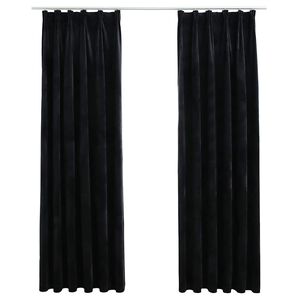 vidaXL Cortinas opacas con ganchos 2 pzas terciopelo negro 140x225 cm