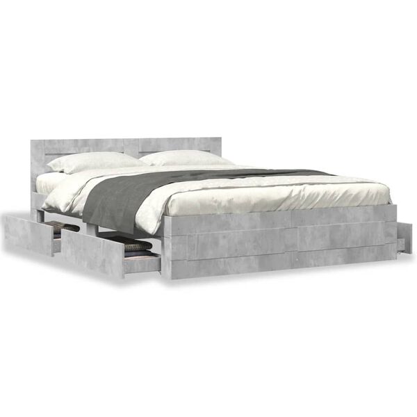 vidaXL Cama con cabecero madera de ingenier&iacute;a gris hormig&oacute;n 150x200 cm
