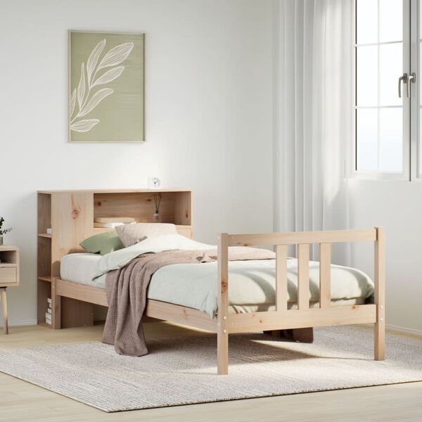 vidaXL Cama con estantería sin colchón madera maciza de pino 90x190 cm
