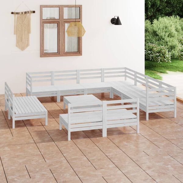 vidaXL Juego de muebles de jardín 12 piezas madera maciza pino blanco