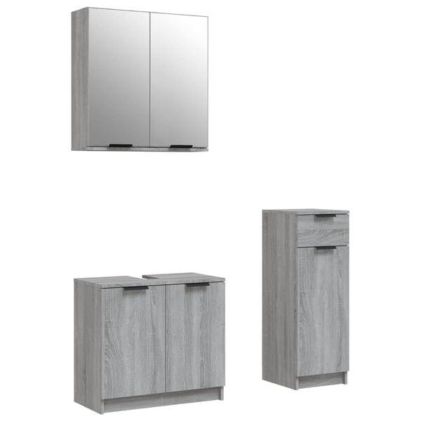 vidaXL Set de muebles de ba&ntilde;o 3 pzas madera contrachapada gris sonoma
