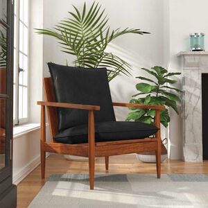 vidaXL Sill&oacute;n madera maciza acacia y cuero aut&eacute;ntico negro