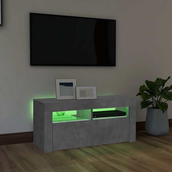 vidaXL Mueble de TV con luces LED gris hormig&oacute;n 90x35x40 cm