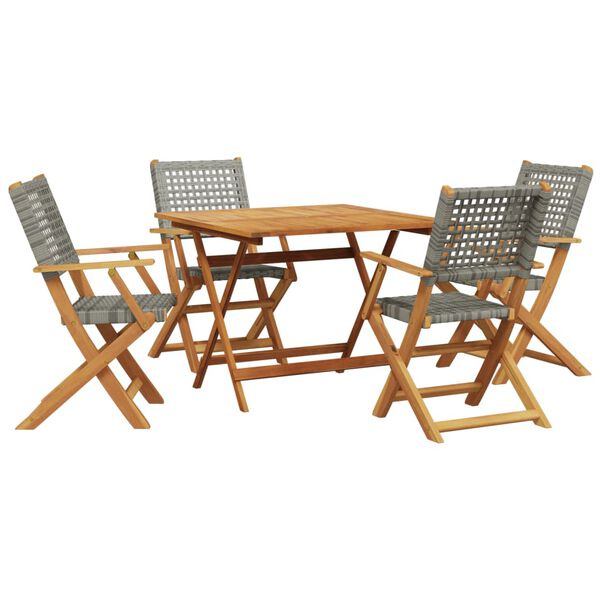 vidaXL Set de comedor de jard&iacute;n 5 piezas rat&aacute;n PE madera maciza gris