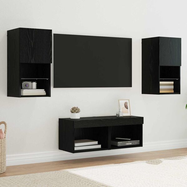 vidaXL Gabinetes de pared para TV 4 pcs Roble Negro