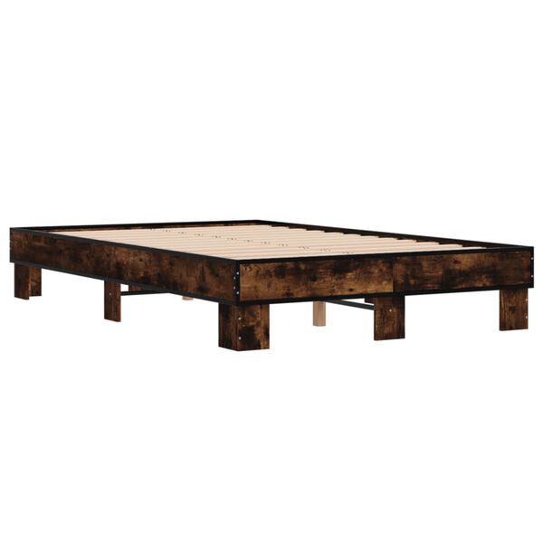 vidaXL Estructura cama madera ingenier&iacute;a metal roble ahumado 140x190cm