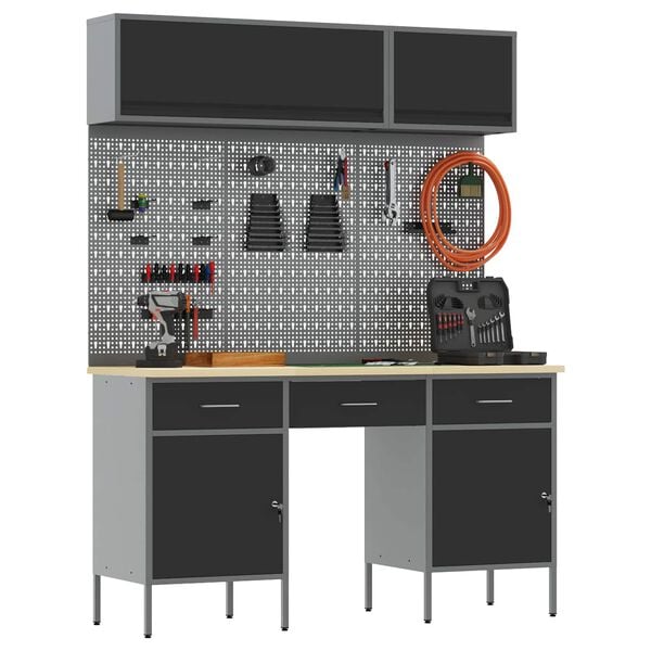 vidaXL Conjunto de armarios de trabajo con caj&oacute;n Manual 8 pcs Negro