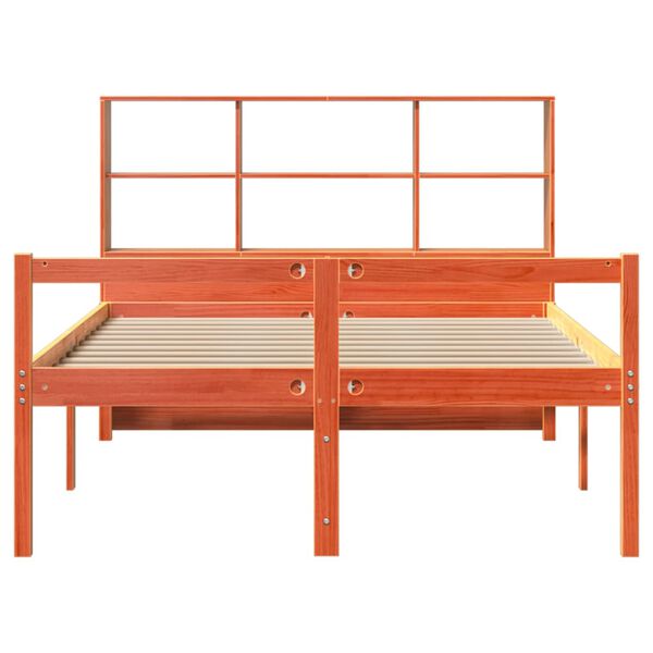 vidaXL Cama con estantería sin colchón madera maciza marrón 135x190 cm
