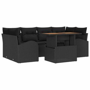 vidaXL Conjunto de sof&aacute; de jard&iacute;n 7 pcs Negro Polirat&aacute;n